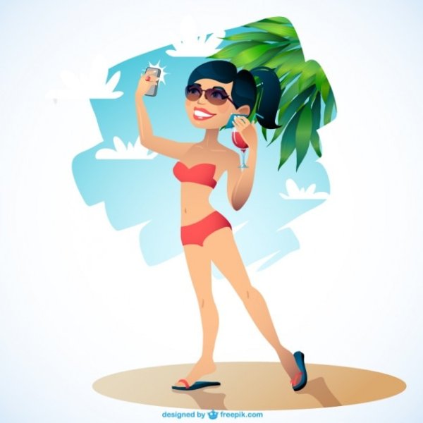 Мультяшная девушка на пляже