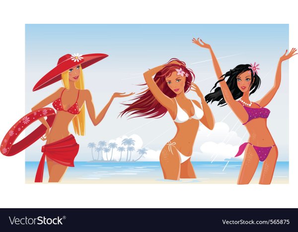 Смешные девчонки на пляже рисунок