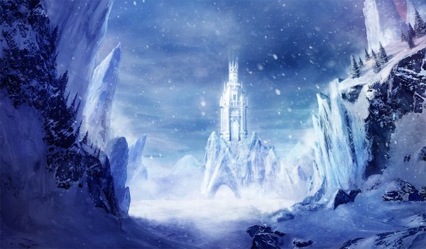 Замок снежной королевы вдали