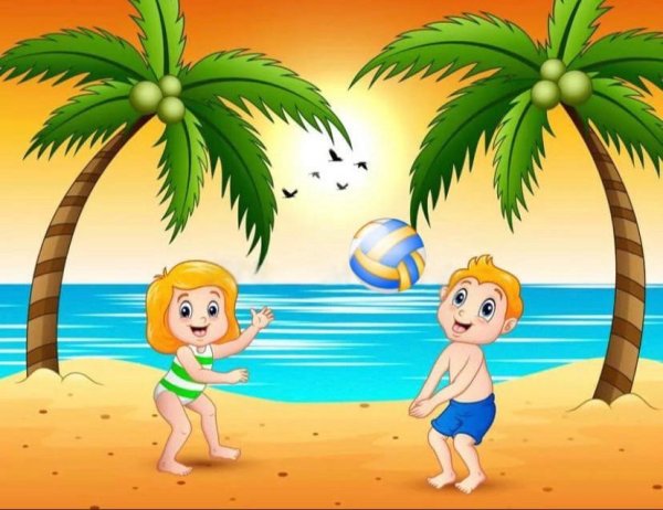 Мальчик на пляже рисунок