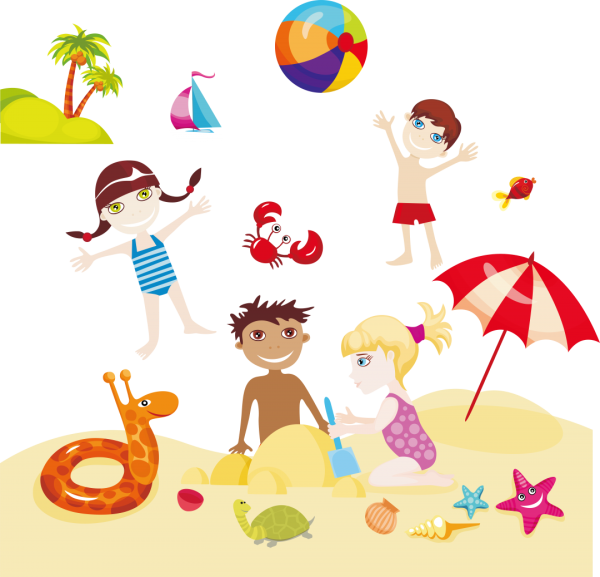 Дети на пляже мультяшные
