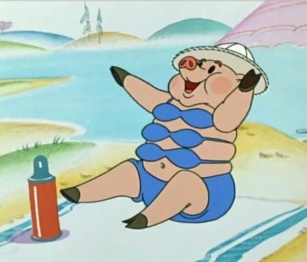 Свинья из ну погоди на пляже