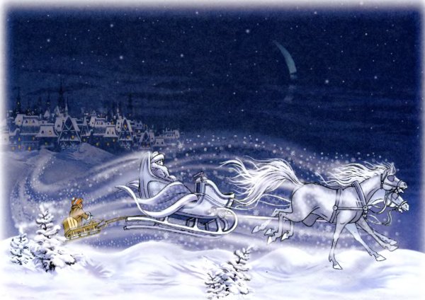 Снежная Королева и Кай в санях