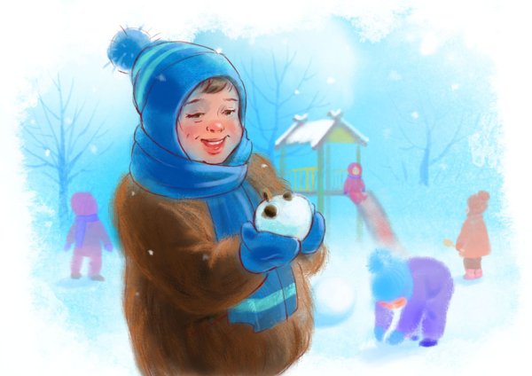 Иллюстрации к рассказу н Калининой про снежный Колобок