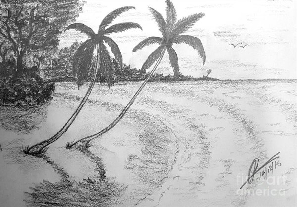 Пейзаж пляж карандашом