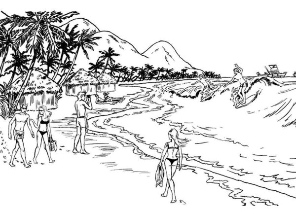 Морской пляж раскраска