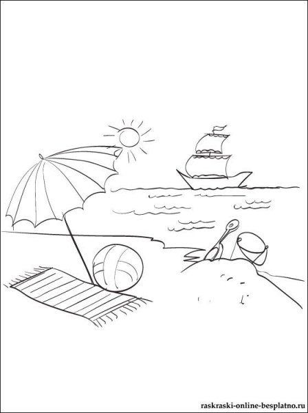 Раскраска море и пляж