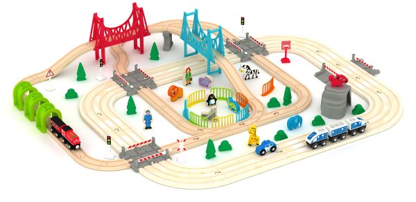 Деревянная железная дорога ACOOLTOY 80 деталей