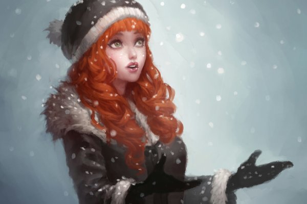 Рыжая девушка зимой