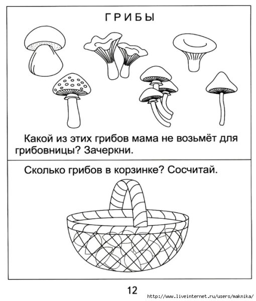 Грибы задания для дошкольников