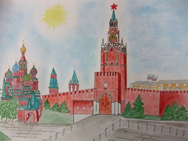 Спасская башня Кремля рисование Комарова