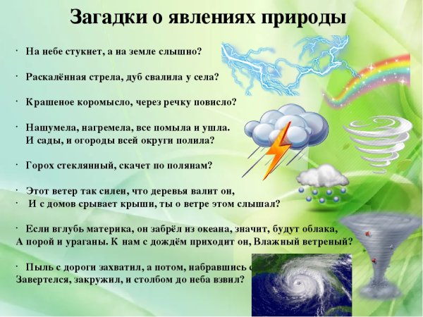 Загадки явления природы для детей 1 класса