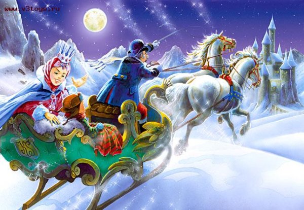 Снежная Королева и Кай в санях