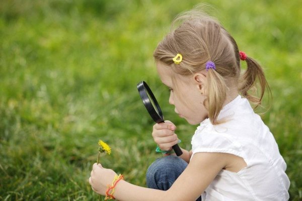 Дети с лупой в детском саду