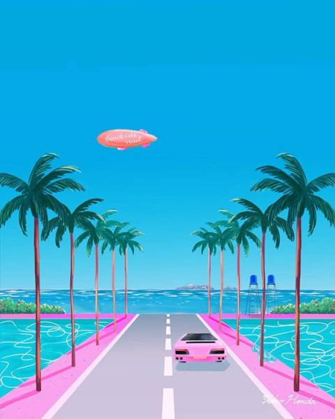 Retro Wave пальмы пляж Вайс Сити