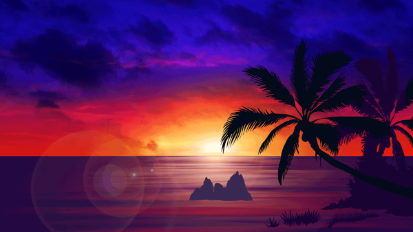 Пальмы фиолетовый закат