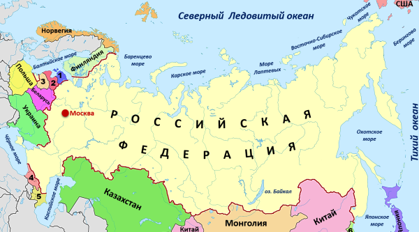Границы соседних государств России на карте
