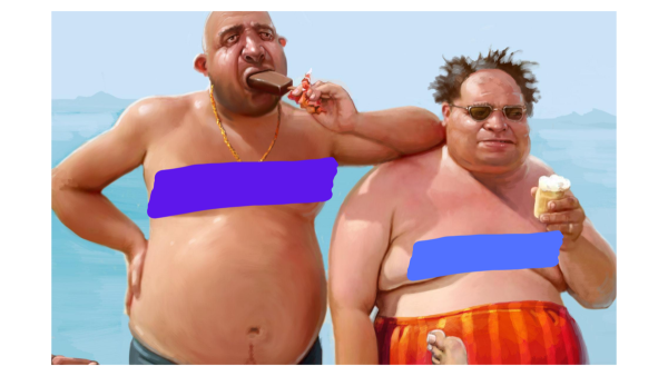 Толстый мужчина в купальнике