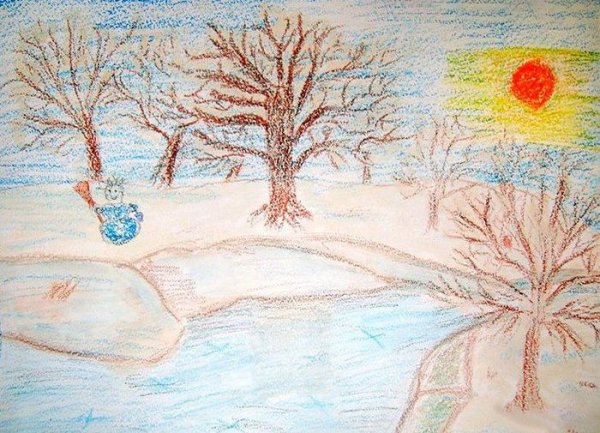 Зимнее утро рисунок детский