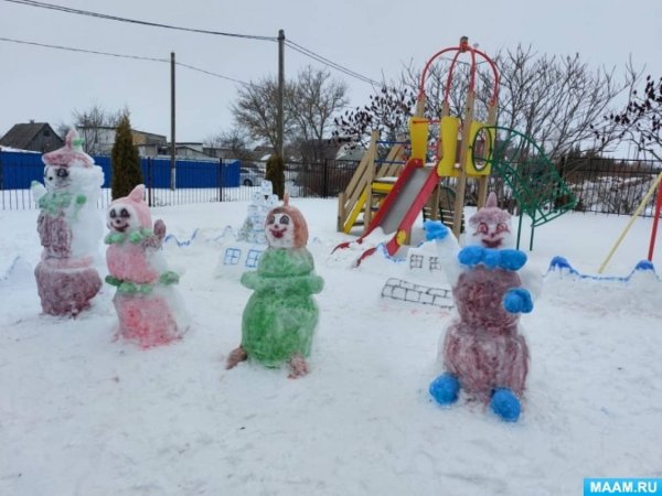 Снежные постройки Эколята в детском саду