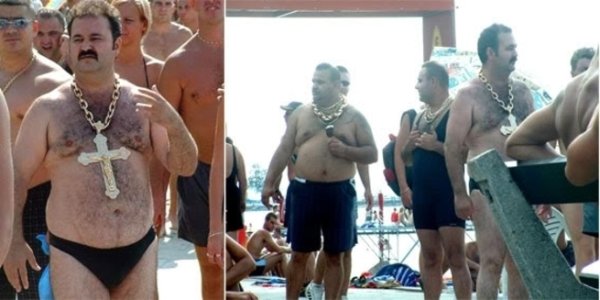 Мужик с крестом на пляже