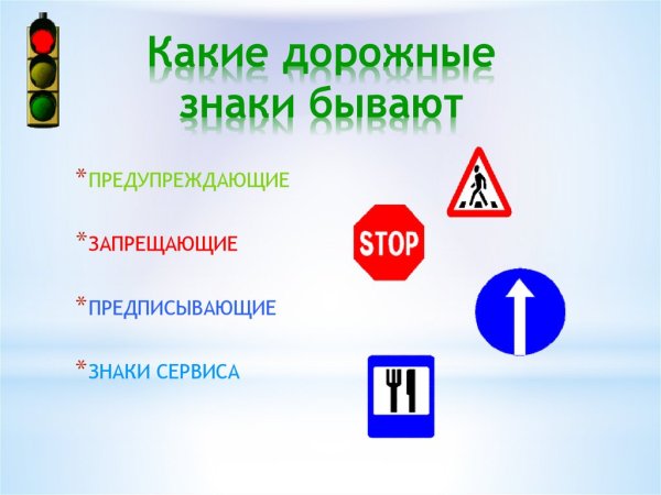 Группы дорожных знаков для детей