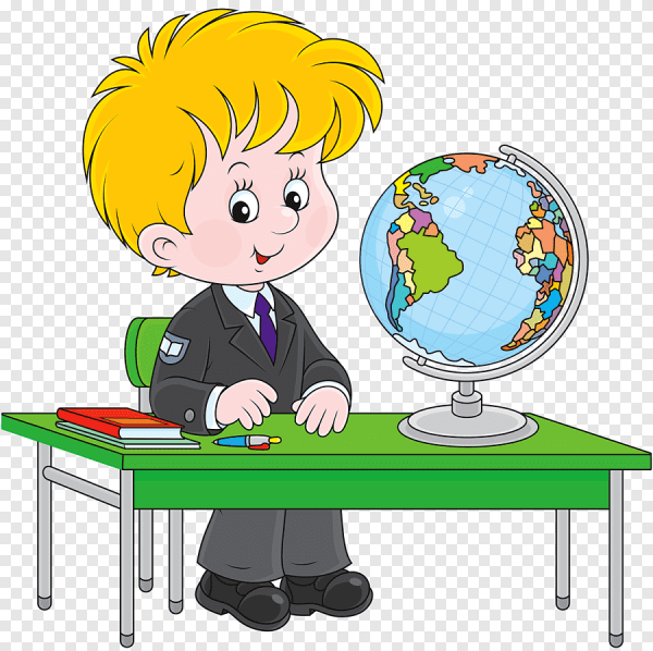 Ученик за партой без фона