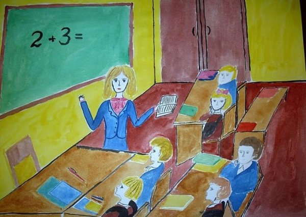 Детские рисунки про школу