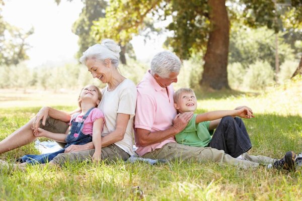Счастливые пенсионеры с внуками