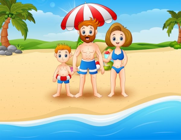 Семья на пляже вектор