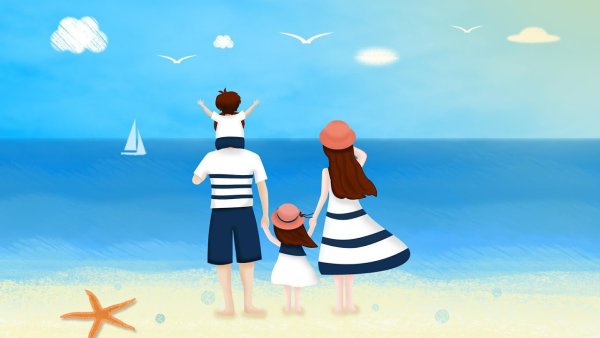 Нарисовать семья на море