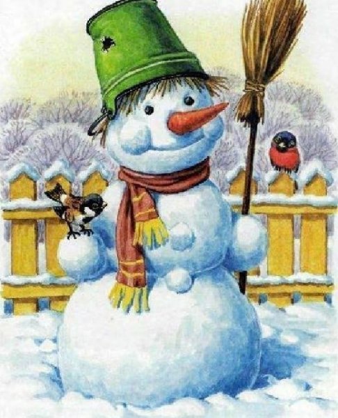 Снеговик с ведром на голове