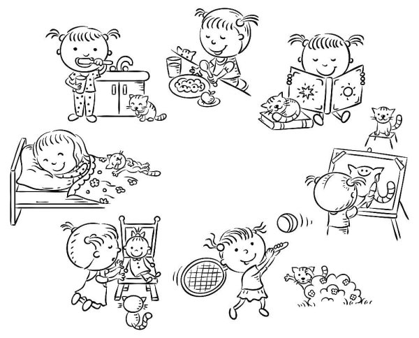 Режим дня раскраска для детей