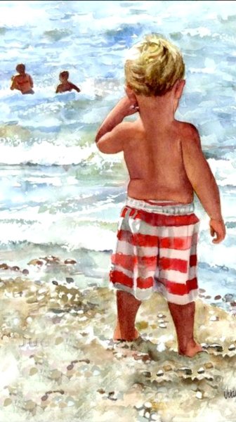Мальчик у моря акварель