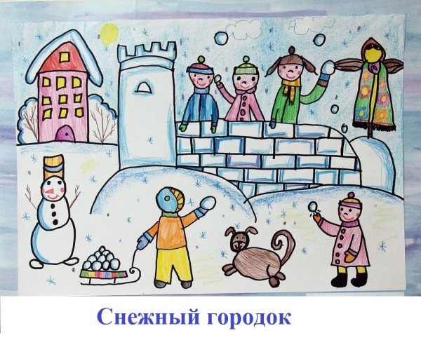 "Детский городок зимой рисование