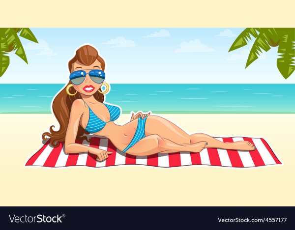 Мультяшная девушка на пляже