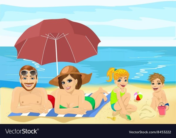 Семья на пляже рисунок