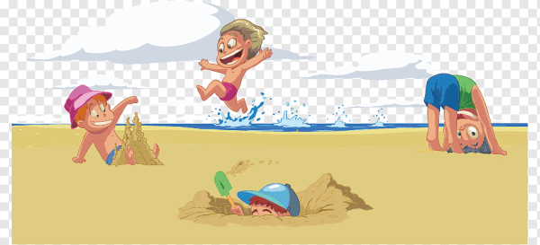 Мультяшный ребенок на пляже