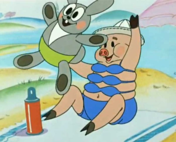 Ну погоди мультфильм свинья на пляже