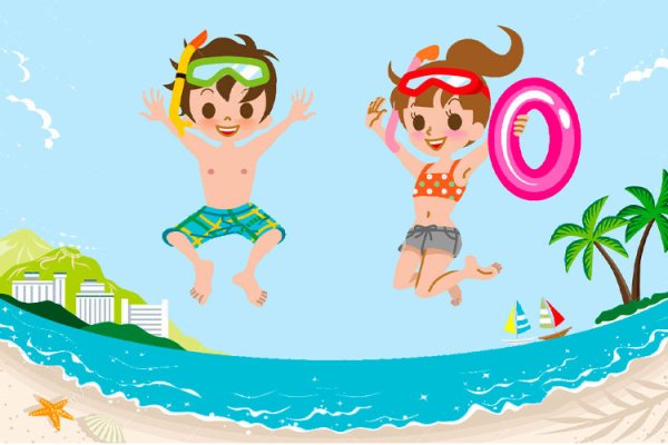 Cartoon дети купаются в море