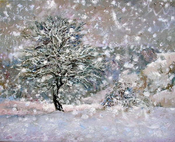 Снегопад живопись