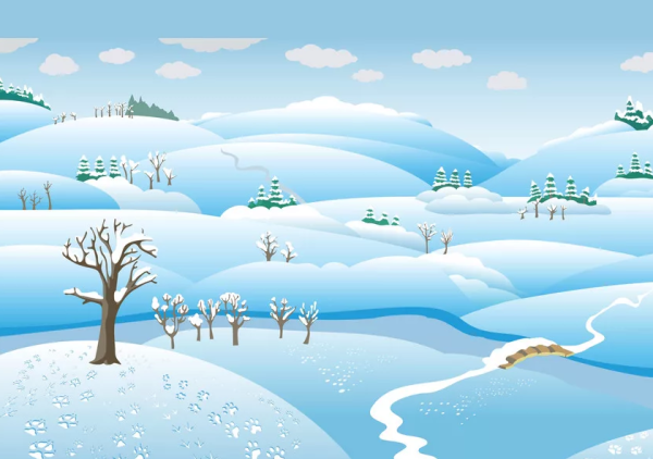 Рисование зимней реки для детей