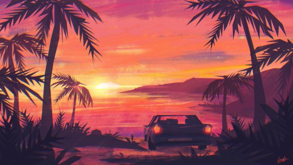 Хотлайн Майами пальмы закат