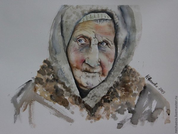 Бабушка в пуховом платке