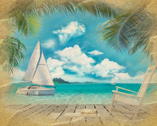 Пальмы и парусник