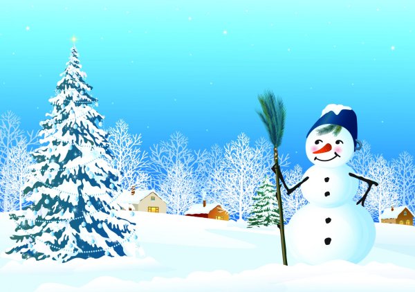 Зимний фон со снеговиком
