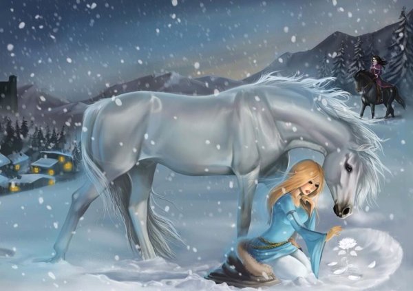 Сказочная лошадь на снегу