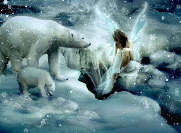 Девушка и белый медведь