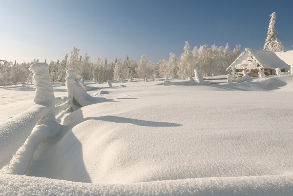 Снежная зима в деревне
