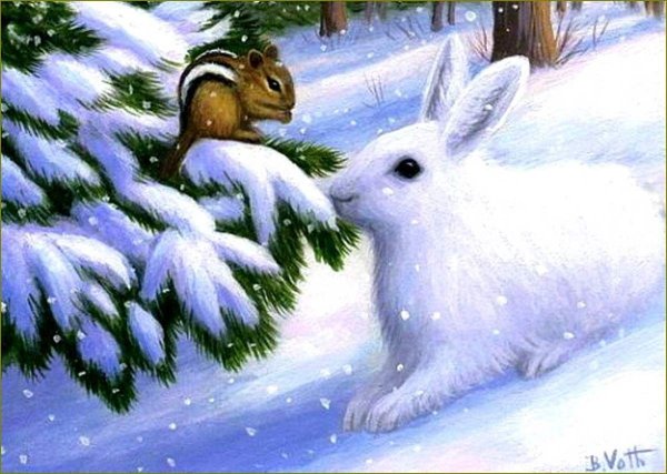Заяц в зимнем лесу